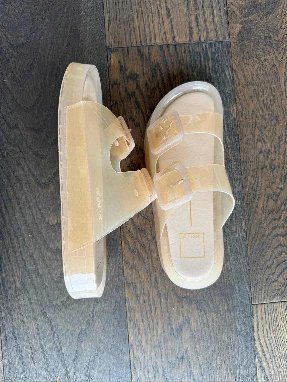 Dolce Vita Beige Clear Double-Buckle Jelly Slides - New Never Worn - Size 7